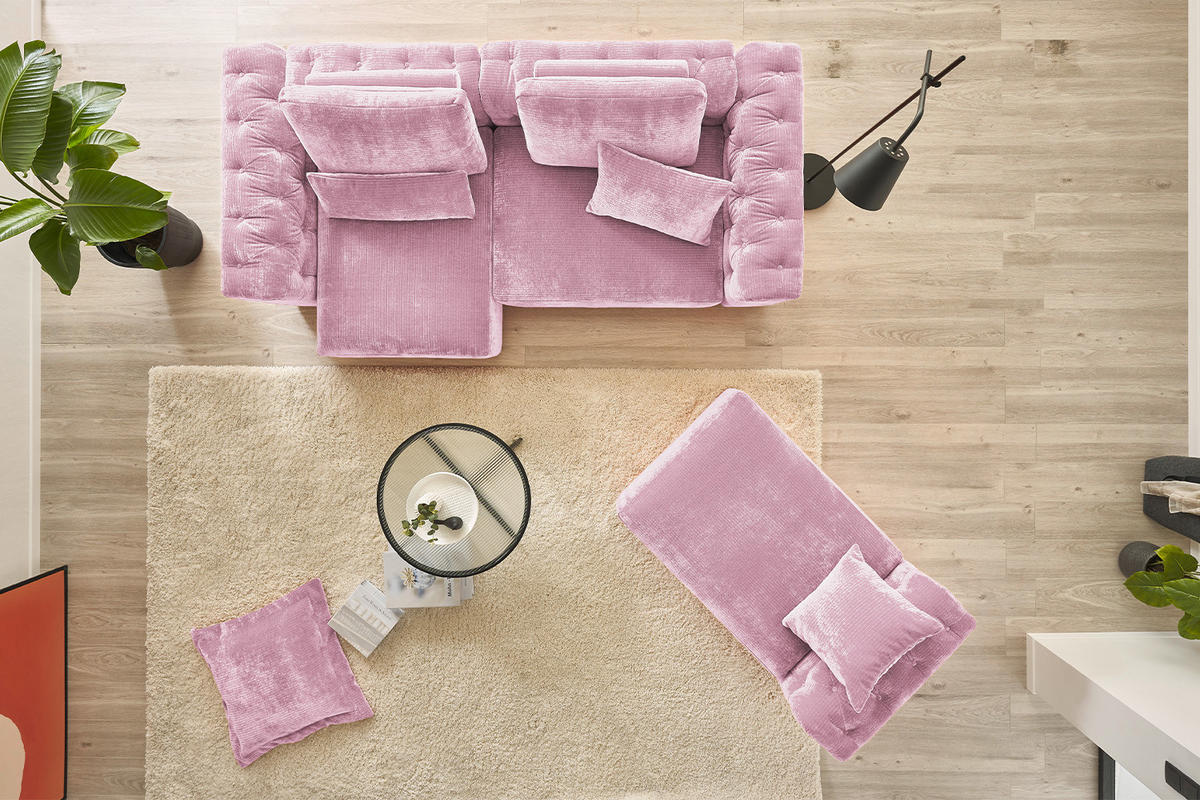 MODULSOFA SEPHI Pink Cord - Pink/Schwarz, Kunststoff/Textil (375/62/109cm) - KAWOLA