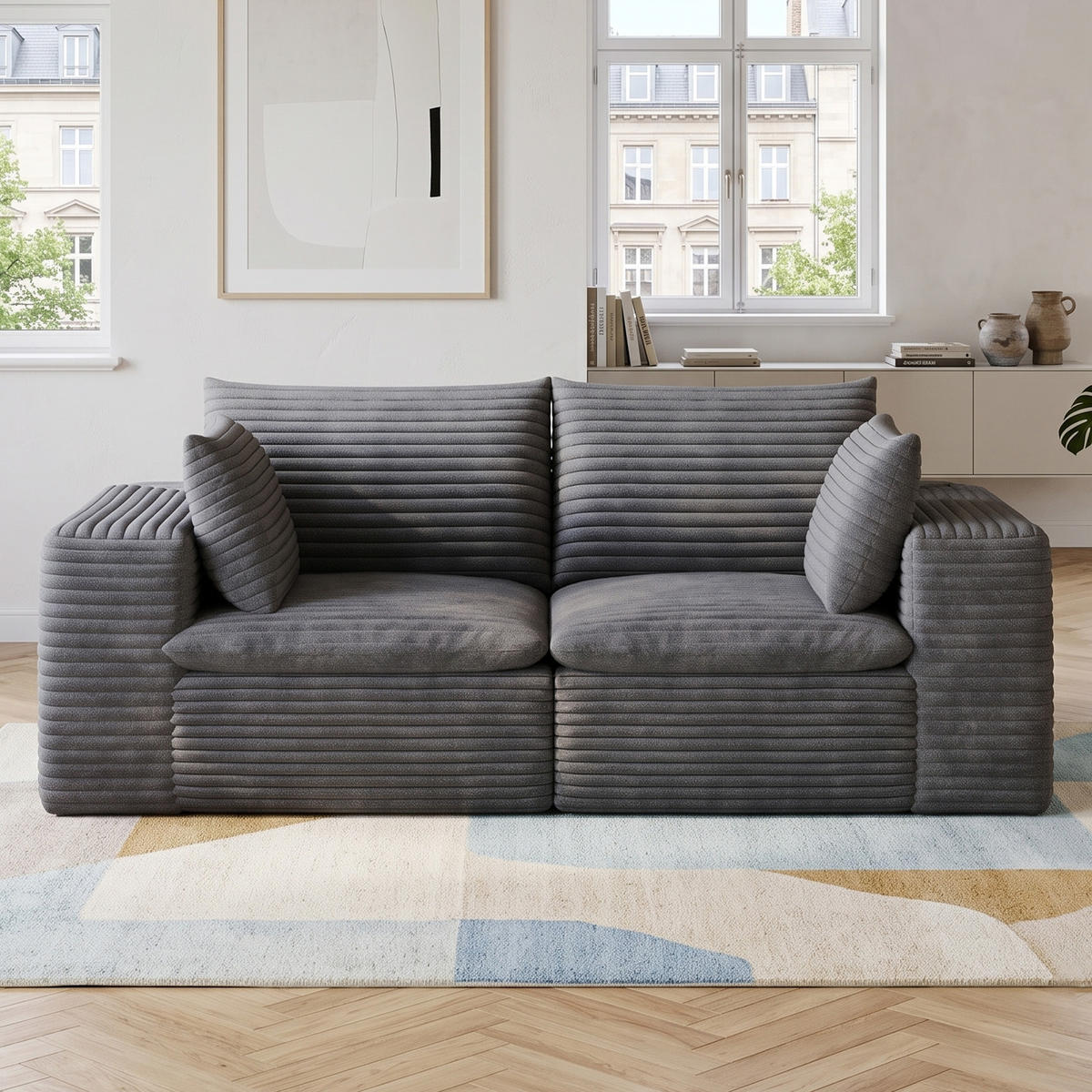 POHOVKA Tmavě šedá z manšestru, 180 cm, modulární - tmavě šedá, textil (180/60/90cm) - Urban Meuble