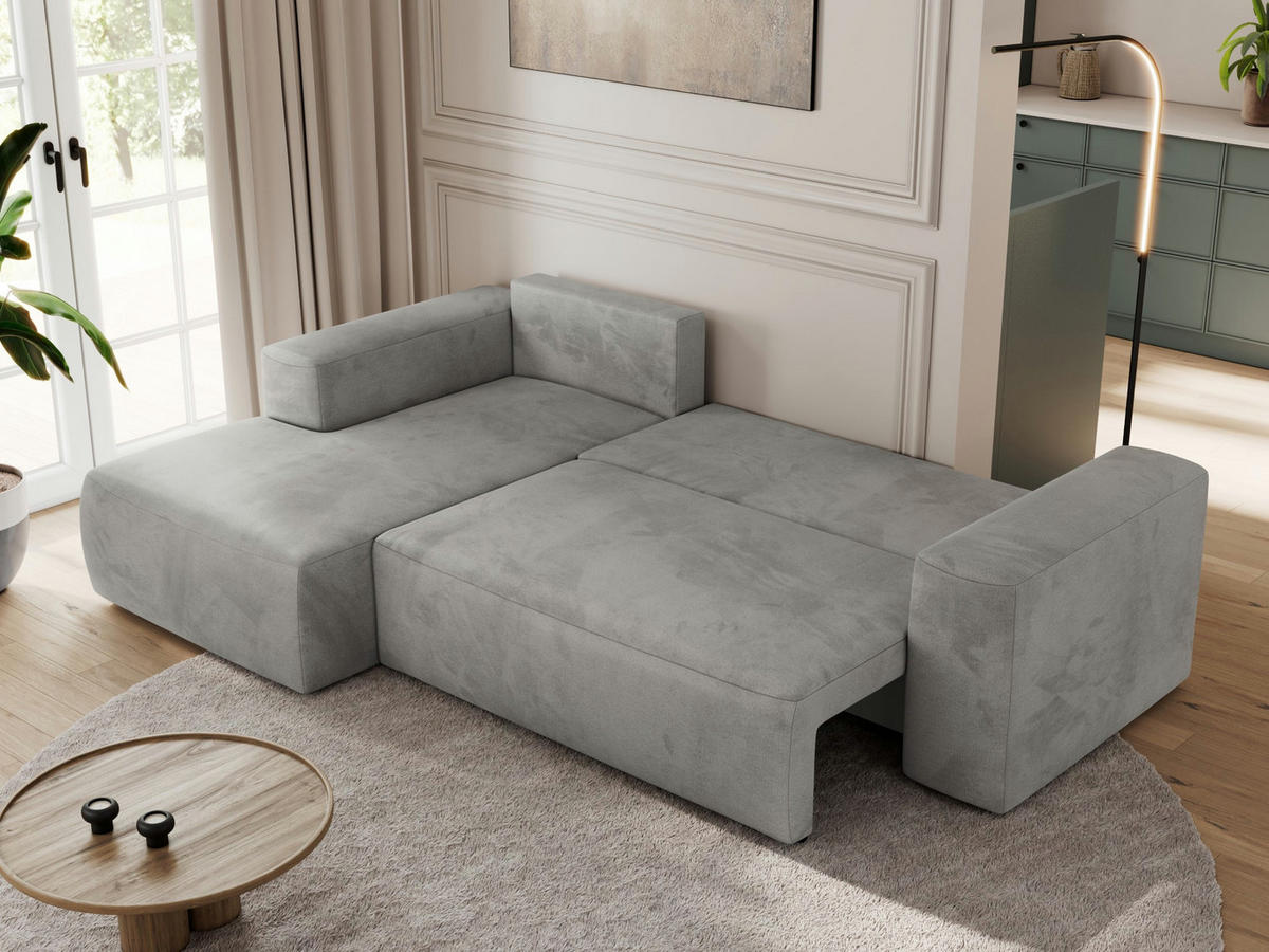 ECKSOFA TRENTINO L Hellgrau Velvet - Links - Hellgrau/Schwarz, Textil (266/164cm) - MKS