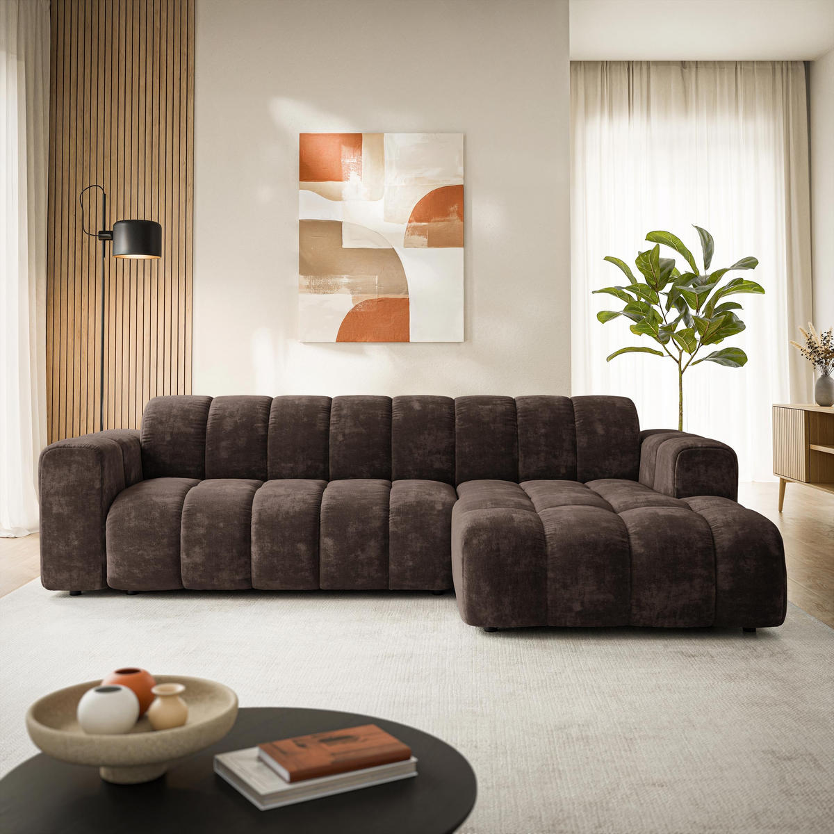 ROHOVÁ Sedačka SETIA LUMO 40, Hnědá - černá/hnědá, dřevo/textil (304/165cm) - MASSENO