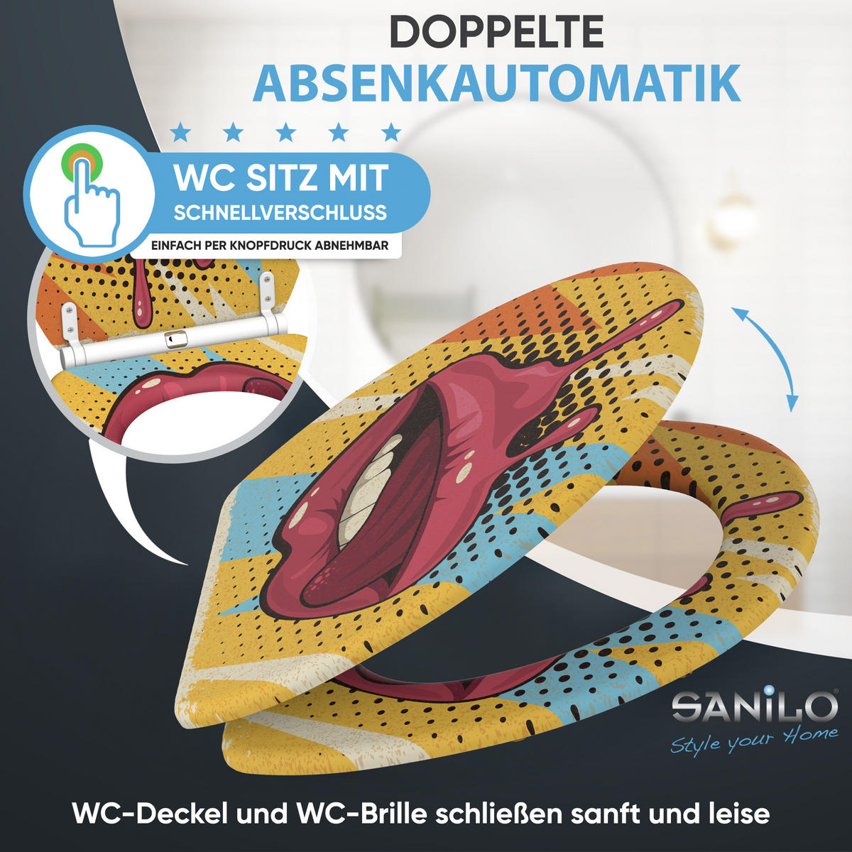 WC-SITZ mit Absenkautomatik & Top Fix Lipster - Rot, Holzwerkstoff (37.7/5/48cm) - Sanilo