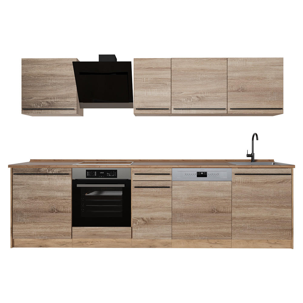 KÜCHENZEILE R-Line, Sonoma/Goldkraft Eiche, 280 cm Arbeitsplatte Goldkraft Eiche - Honigeiche/Sonoma Eiche, Holzwerkstoff (280/206.8/60cm) - Vicco
