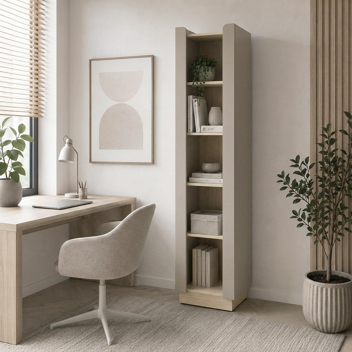 BÜCHERREGAL Sorella mit 4 offenen Regalböden, 55 cm, für Jugendzimmer, Porcini + Eiche Mavelie - Eichefarben/Cappuccino, Holzwerkstoff (55/201/42cm) - Beautysofa