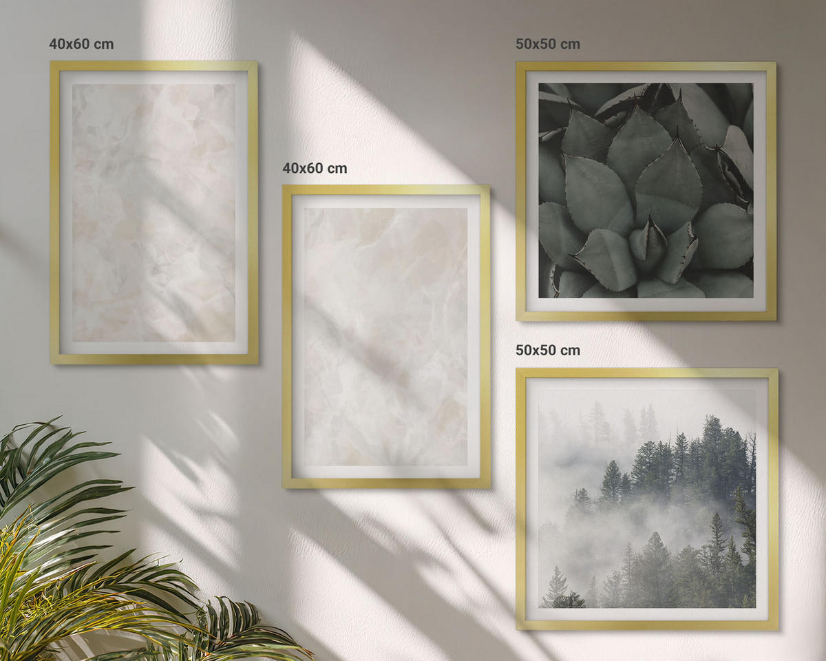 WANDBILDER 4er Set - 50x50 cm & 40x60 cm Goldrahmen - Steinpastellmarmor - Goldfarben, Kunststoff (50/50cm) - ArtPrintCave