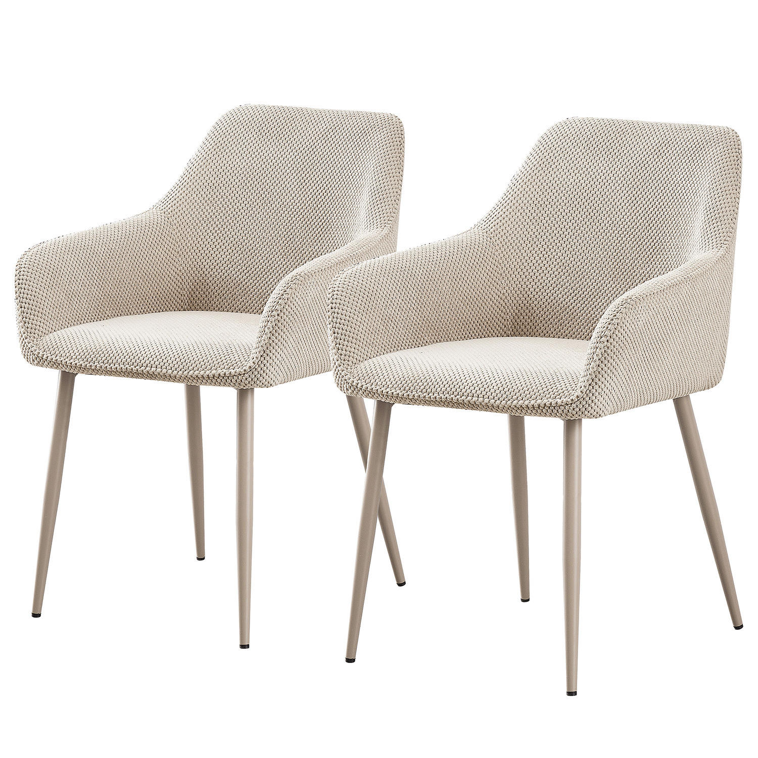 ARMLEHNENSTUHL - 2er-Set - Strukturstoff - Beige, Textil/Metall (56/80/61cm) - home24