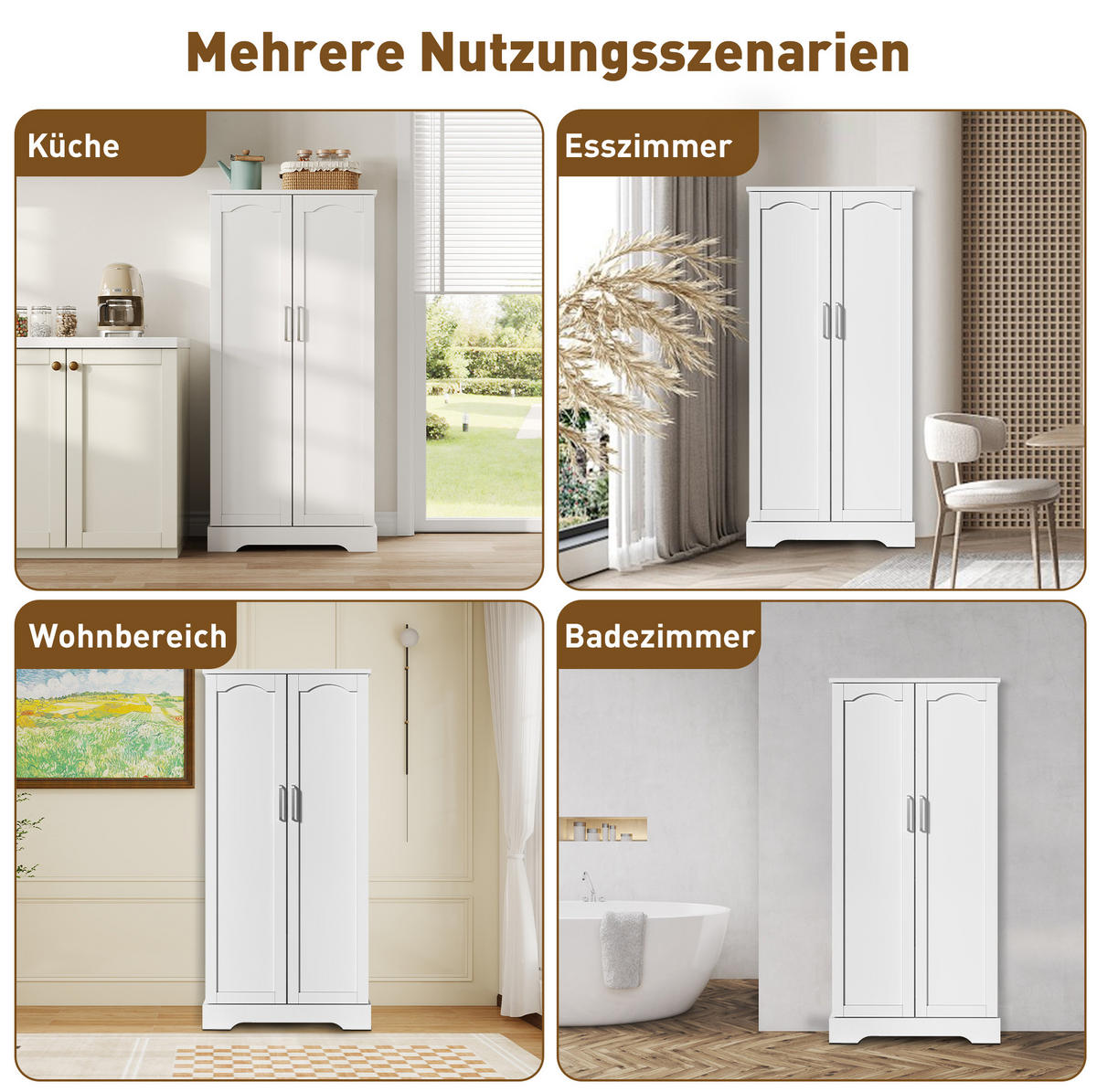 BUFFET 60/35/128 cm in Weiß mit LED-Beleuchtung und verstellbaren Böden - Weiß, Holzwerkstoff (60/128/35cm) - Flora Grace