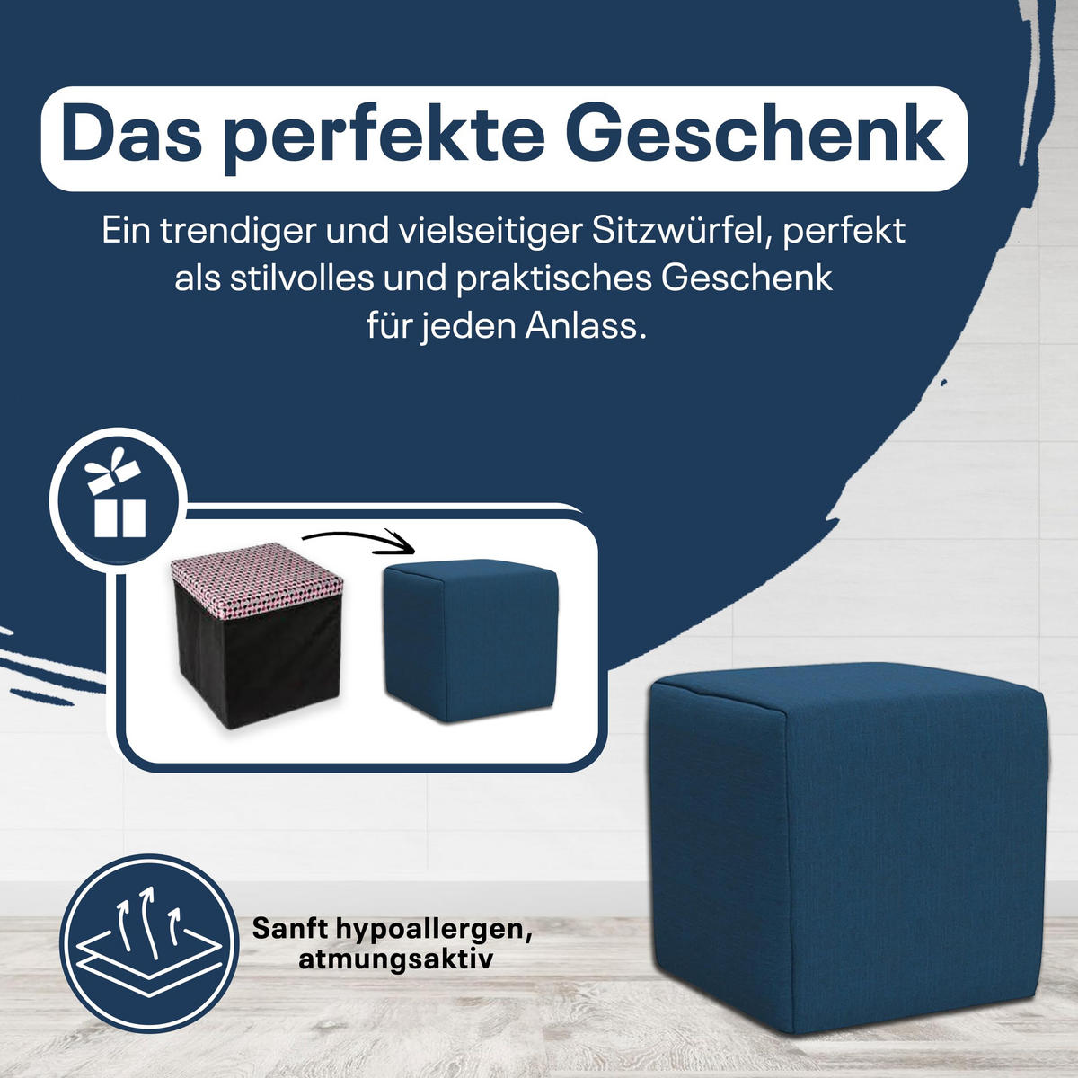 SITZWÜRFEL 40 x 40 x 40 cm Türkis mit Polsterung und Holzwerkstoffrahmen für Wohnzimmer - Türkis/Hellblau, Textil (40/40/40cm) - Best For Home