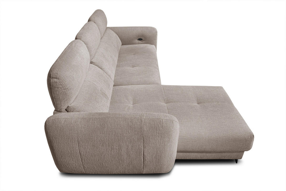 ECKSOFA SVEN 3-Sitzer, 1 Relax XL, verstellbare Kopfstützen, beige - Beige/Schwarz, Holzwerkstoff/Textil (256/163cm) - Courtois Laville