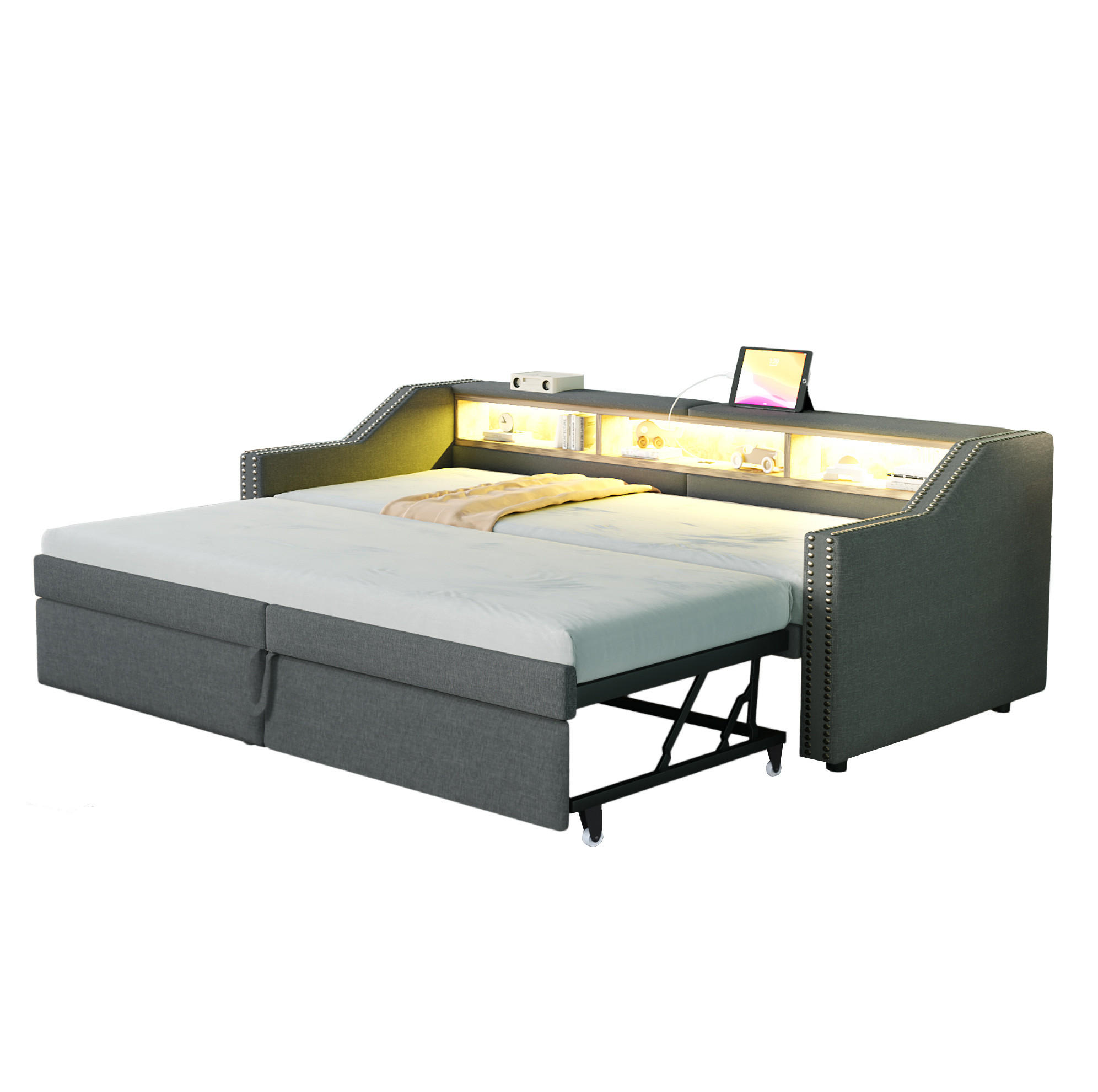 BETT 90/180x200 cm ausziehbar in Dunkelgrau – inkl. Lattenrost - Dunkelgrau, Textil (90/200cm) - BEAOK