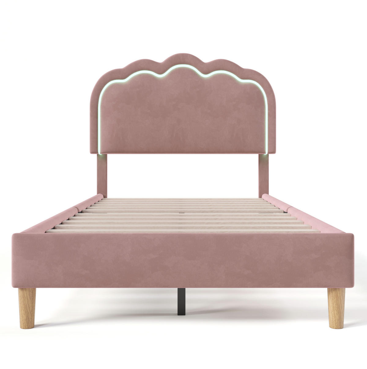 POLSTERBETT aus Samt 90x190 cm Rosa mit LED-Beleuchtung und verstellbarem Kopfteil - Rosa, Textil (90/200cm) - IVMEU