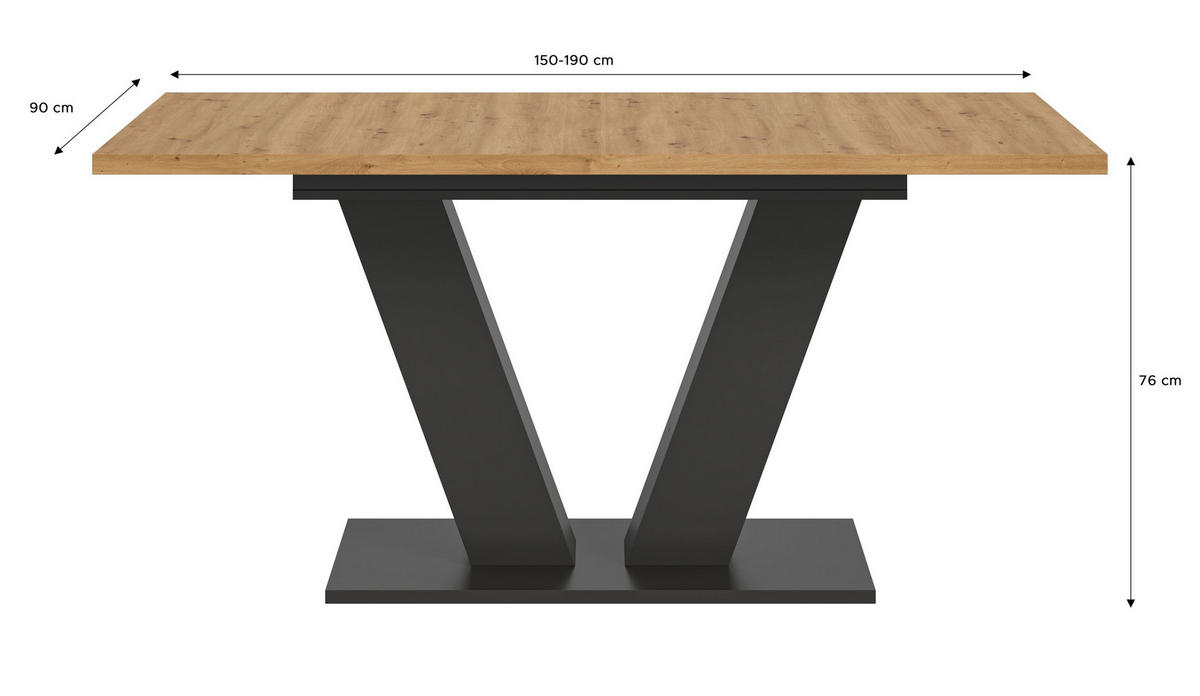 ESSTISCH Velo (B/H/T: ca. 150/76/90 cm) in grau/Artisan Oak Nachbildung - Grau, Holzwerkstoff (90/150/76cm)