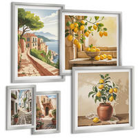 BILDER SET 5er Set - 50x50 cm & 20x30 cm & 40x60 cm Silberner Rahmen - Hütten am Bergsee Łódź - Silberfarben, Kunststoff (40/60cm) - TULUP