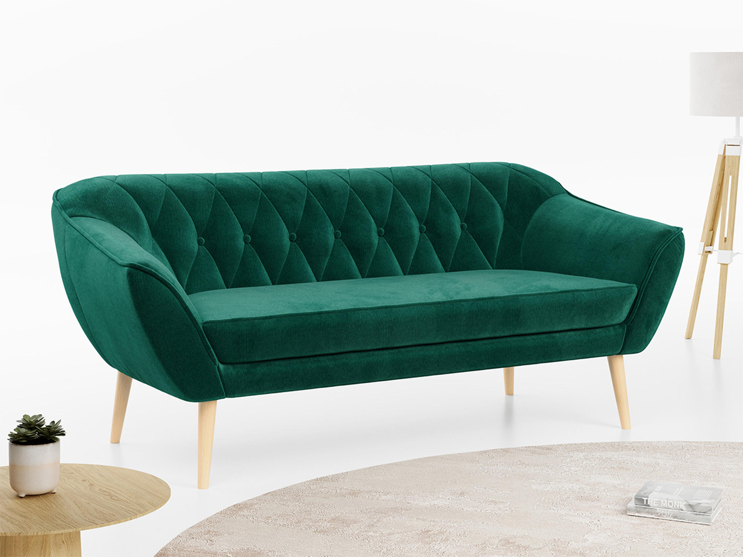 SOFA Pirs 3 Sitzer Velvet Dunkelgrün - Dunkelgrün/Braun, Holz/Textil (180/75/74cm) - MKS