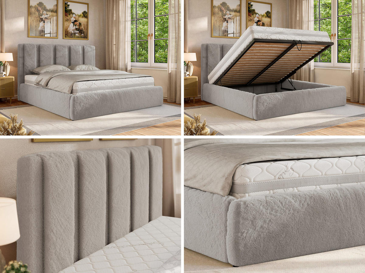 POLSTERBETT SAVINO CLASSIC 160/200 - Hellgrau Plüsch - Schaum-Matratze - Hellgrau, Textil (160/200cm) - MKS