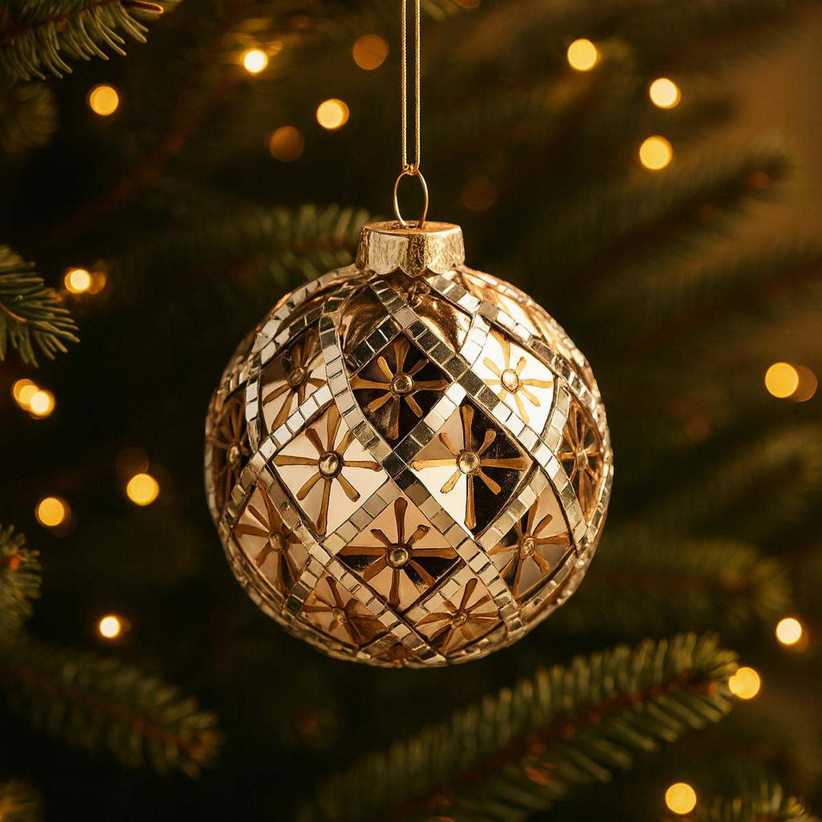 WEIHNACHTSKUGEL Glas FLORETTA, Ø8 cm, Gold, Christbaumkugeln, Weihnachtsdeko Xmas, Christmas Deko - Goldfarben, Glas (8/8/8cm) - home&you