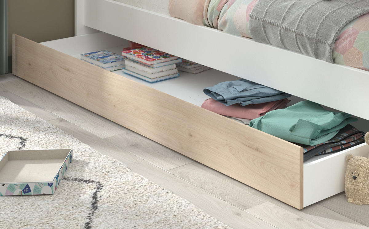 ETAGENBETT 2x Bett je 90 x 200 cm Lattenrost und Stauraum - Weiß, Holz/Holzwerkstoff (90/200cm) - Parisot Meuble