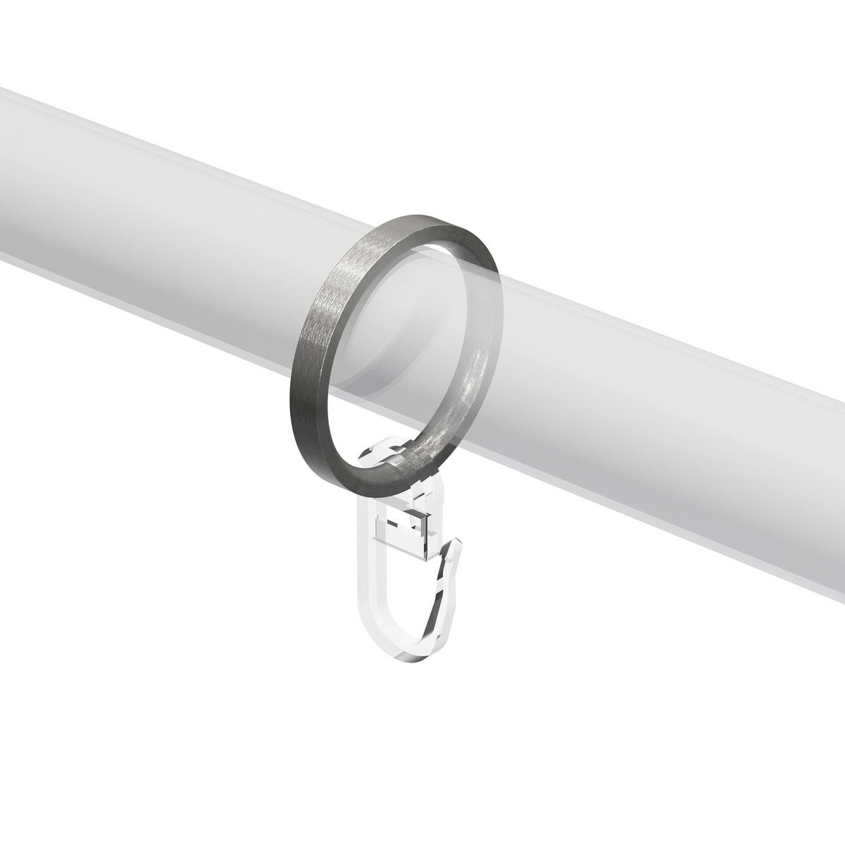 FLACHRINGE MIT FALTENHAKEN FÜR GARDINENSTANGEN 20 mm Ø, Edelstahl-Optik, Packung 10 Stück - Edelstahlfarben, Metall (20cm) - INTERDECO