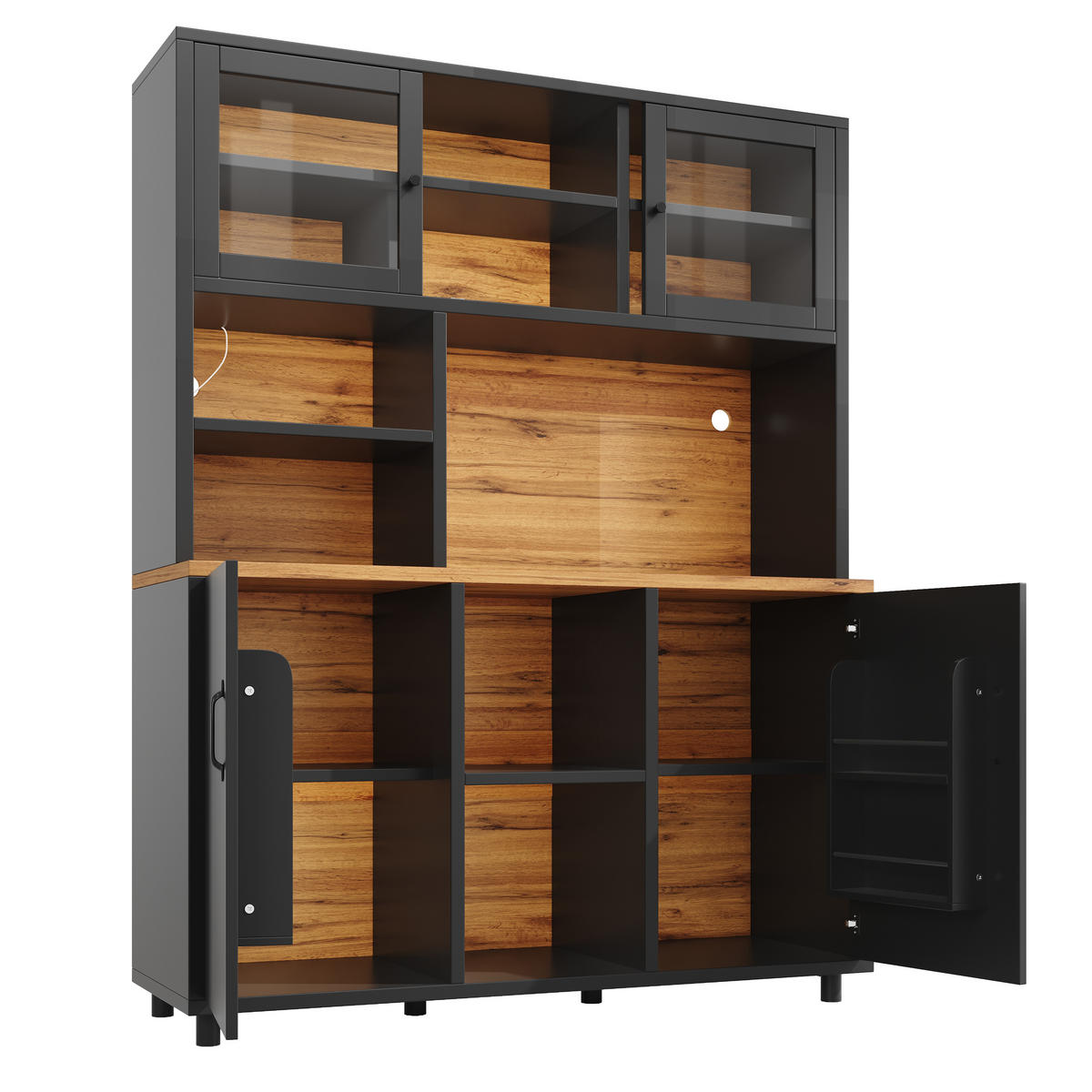 BUFFETSCHRANK Schwarz 140/40/185 cm - Schwarz, Holz (140/185/40cm) - PANGIVO