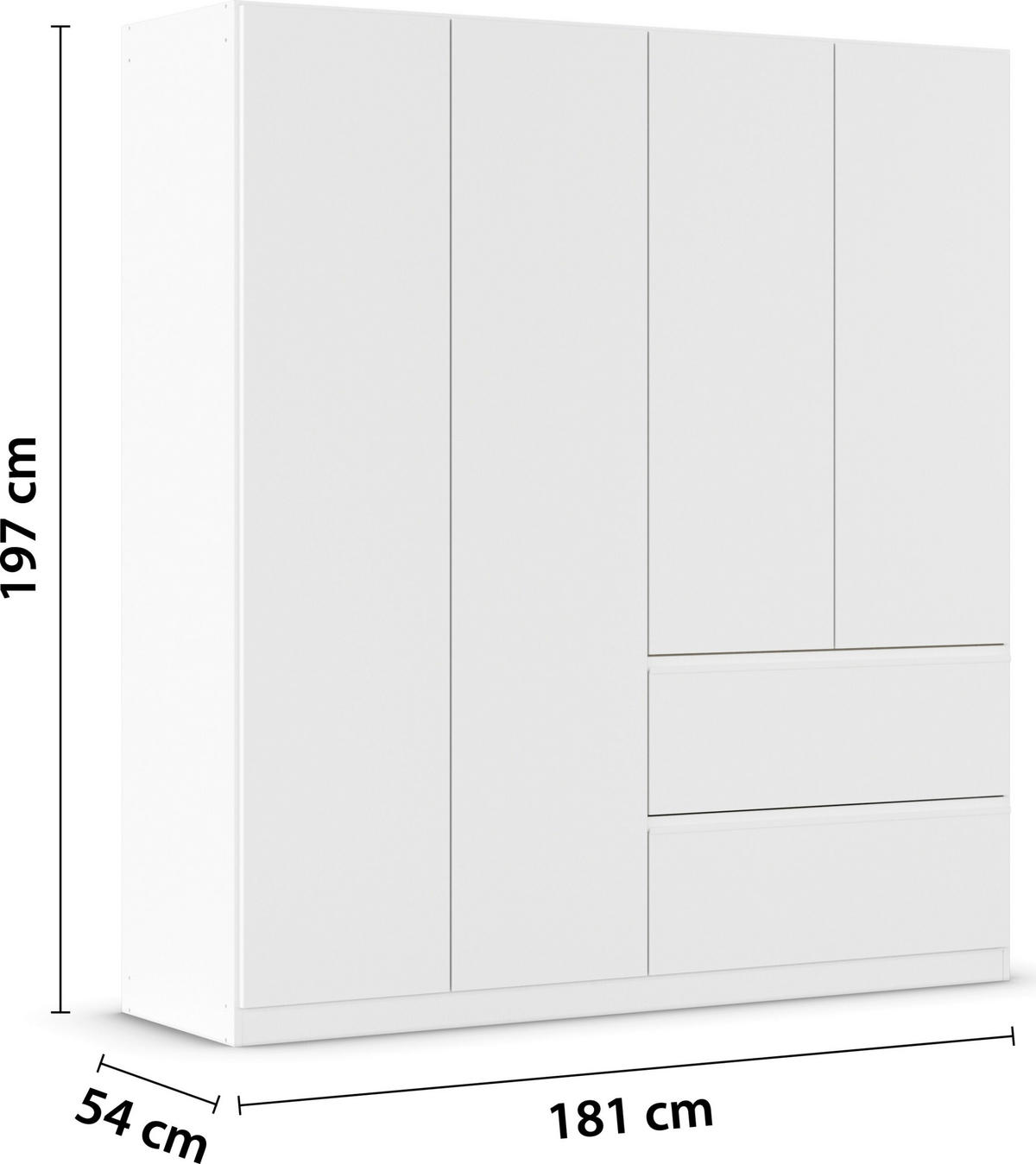 JUGENDZIMMER Joel in Weiß 4 teilig – mit 4türigem Kleiderschrank ohne Spiegel, 140er Jugendbett, Nachttisch und Kommode - Weiß, Holzwerkstoff (80/200/120cm)