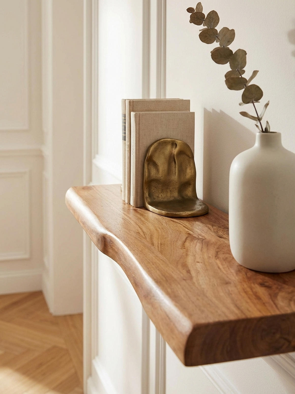 WANDREGAL Akazienholz Baumkante Rustikal, Beige 60x26x4 cm - Beige, Holz (60/4/26cm) - KADIMA DESIGN