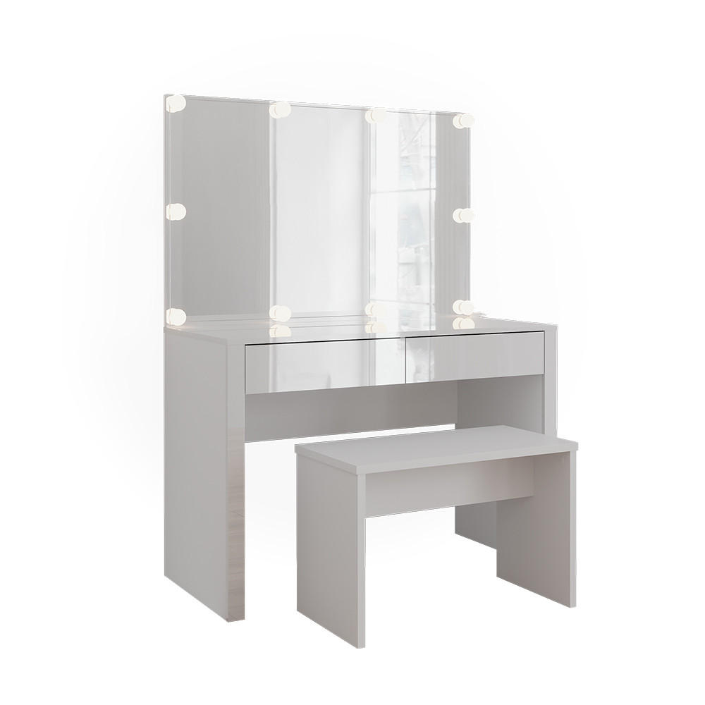 SCHMINKTISCH Annabelle Weiß Hochglanz/Weiß 110 cm mit LED-Beleuchtung und Bank - Weiß Hochglanz/Weiß, Holzwerkstoff (110/75.5/50cm) - Vicco