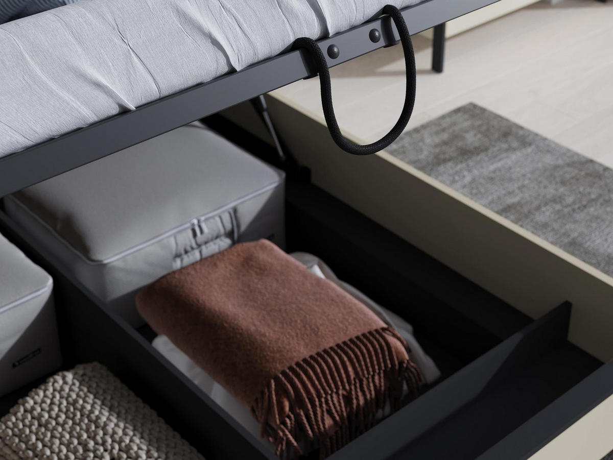 BETT Enna EN-02 - Sandfarben/Schwarz, Holzwerkstoff/Kunststoff (180/200cm) - MIRJAN24