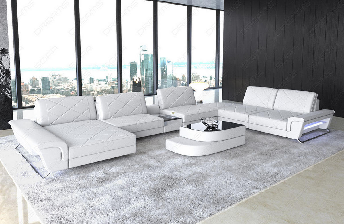 WOHNLANDSCHAFT Bari XXL - Weiß, Leder (456/89/329cm) - Sofa Dreams