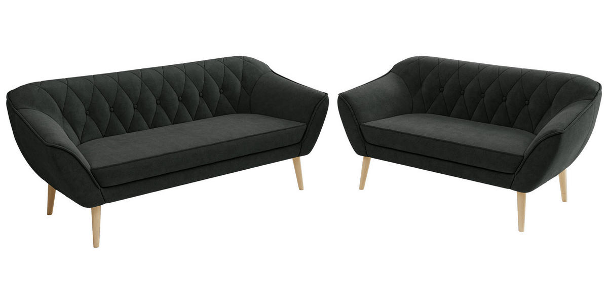 SEDACIA ZOSTAVA 3+2 PIRS - Tmavosivá Štruktúrovaná látka - Drevené nohy - farba buka/grafitová, kompozitné drevo/textil (180/75/74cm) - MKS