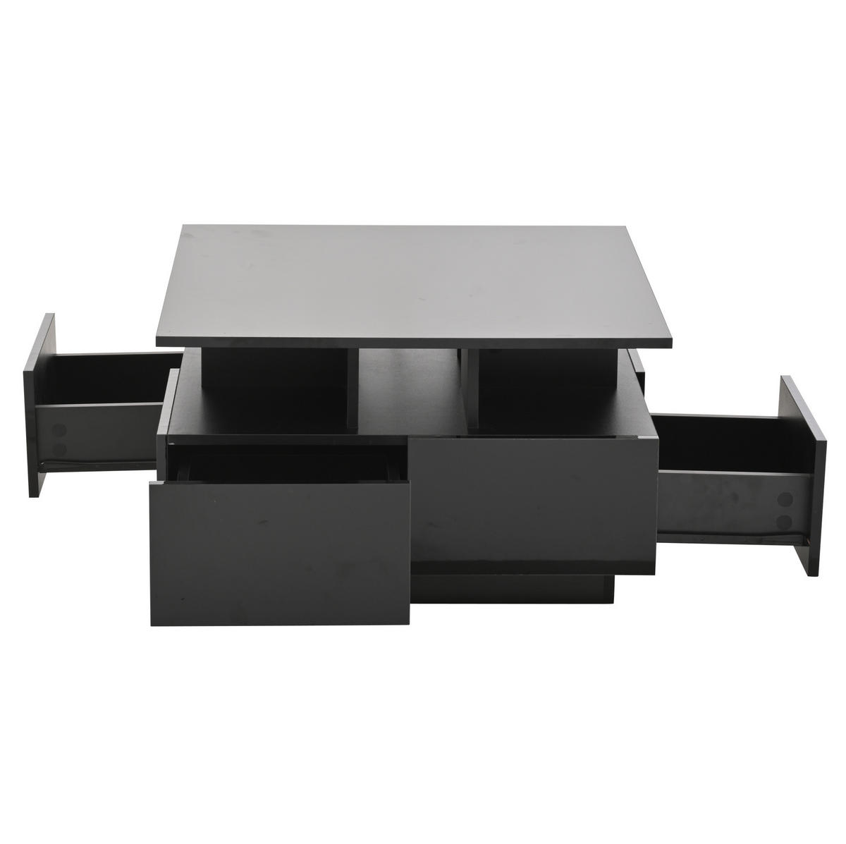 COUCHTISCH mit 4 Schubladen 70 x 70 cm Hochglanz Schwarz - Schwarz, Holzwerkstoff (70/70/40cm) - Meubliv