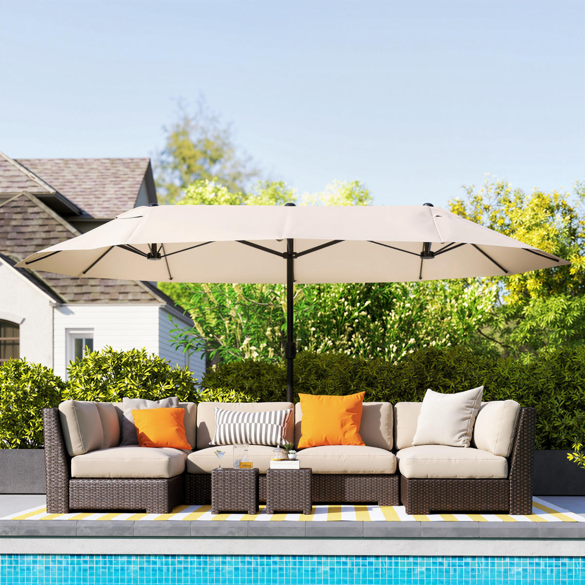 SONNENSCHIRM, Gartenschirm, Marktschirm, Doppelsonnenschirm, Beige, Oval - Beige, Metall (270/460cm) - Outsunny