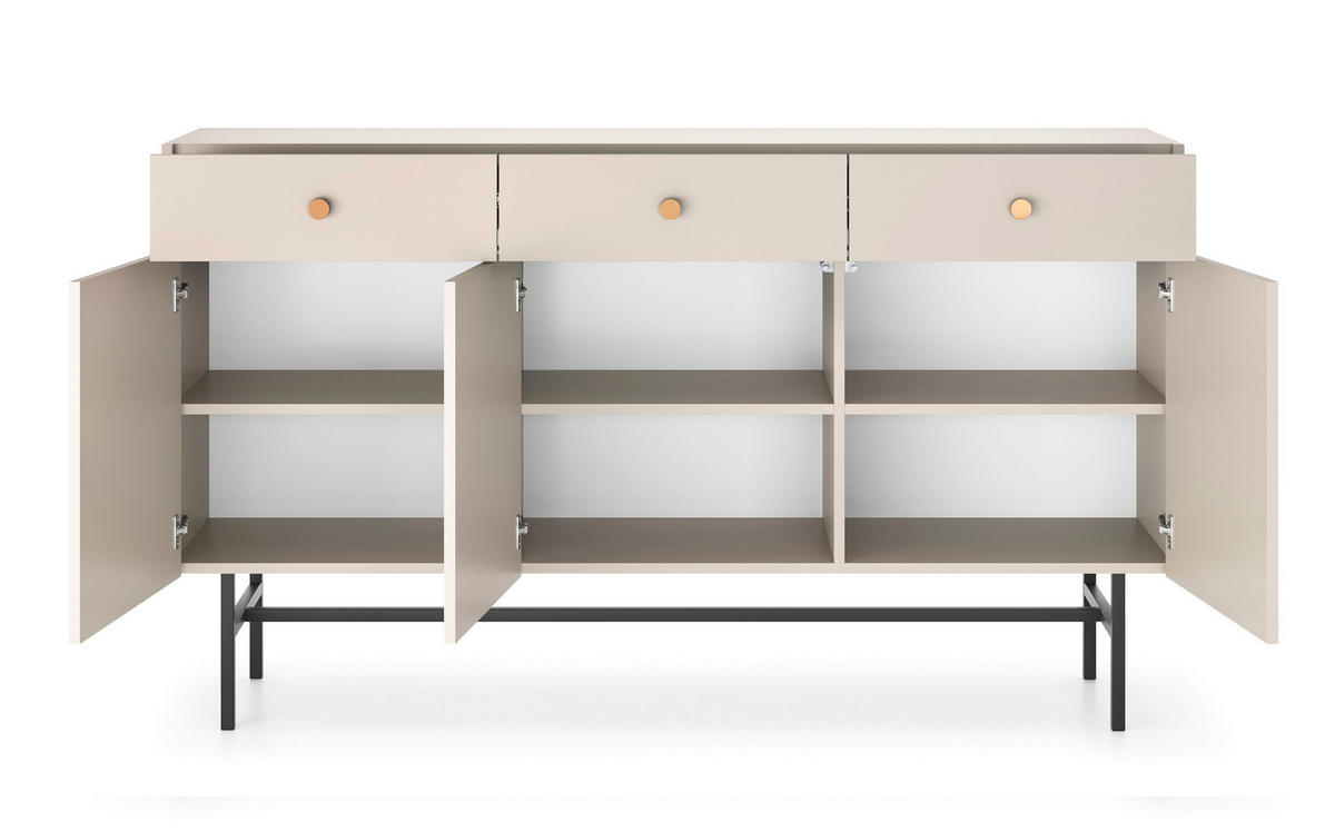 SIDEBOARD Dinley 3T 3S Beige 155/89,4/39 cm – mit schwarzen Beinen im minimalistischen Design - Beige/Schwarz, Holzwerkstoff/Metall (155/89.4/39cm) - AX Living