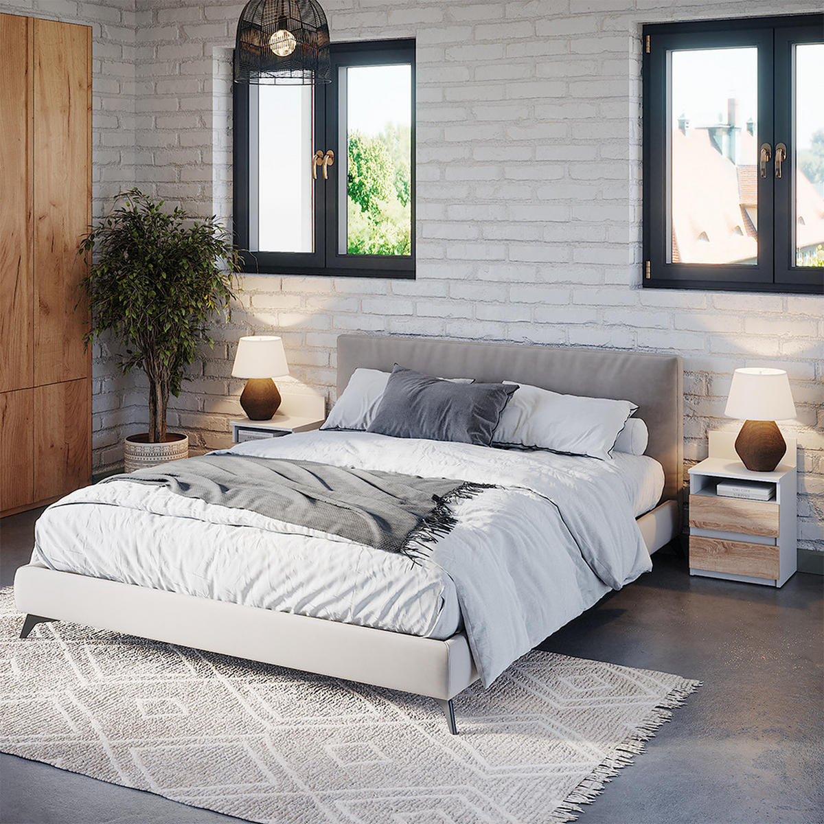 NACHTTISCH Monty Weiß/Sonoma 32.3 x 59.1 cm 2er Set - Weiß/Sonoma Eiche, Holzwerkstoff (32.3/59.1/39.6cm) - Vicco