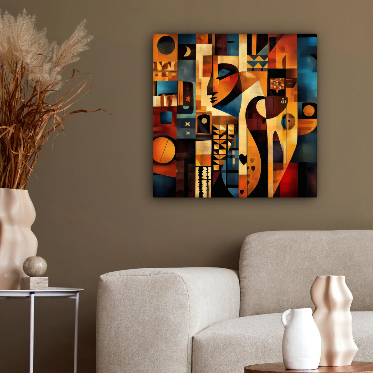 LEINWANDBILD Figuren - Abstrakt - Symbole 50x50 cm - Terracotta, Textil (50/50cm) - MuchoWow