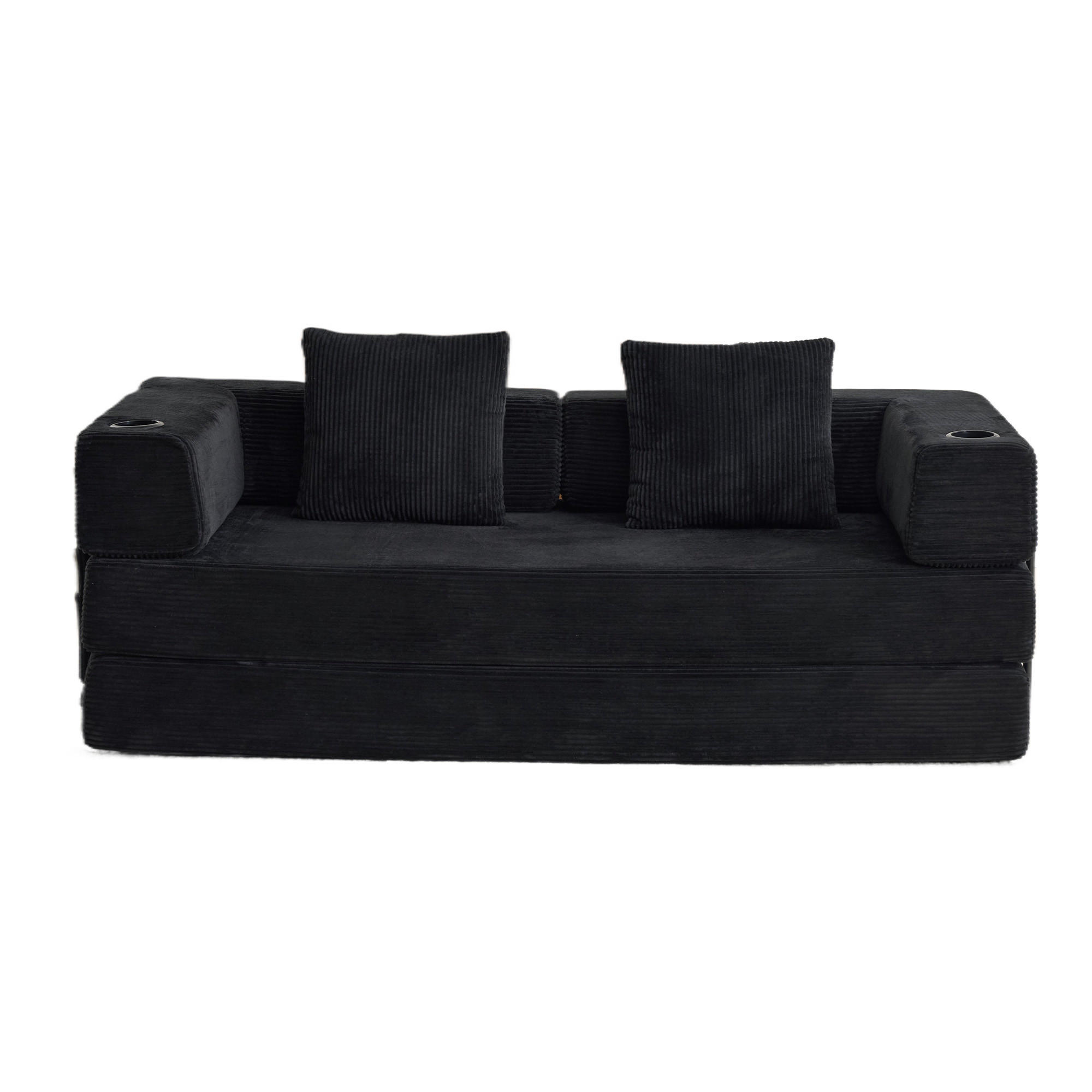 SCHLAFSOFA DE-33515 faltbar mit Becherhalter Schwarz - Schwarz, Textil (185/60/92.5cm) - ComfortXL