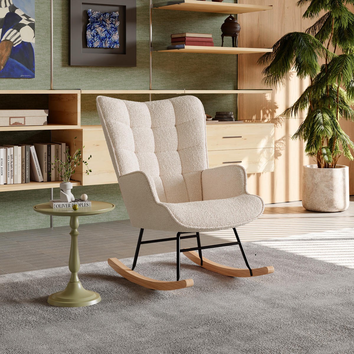 SCHAUKELSTUHL 75x68x92 cm Stoff beige Entspannungssessel - Beige, Holz (75/92/68cm) - LEBENLANG