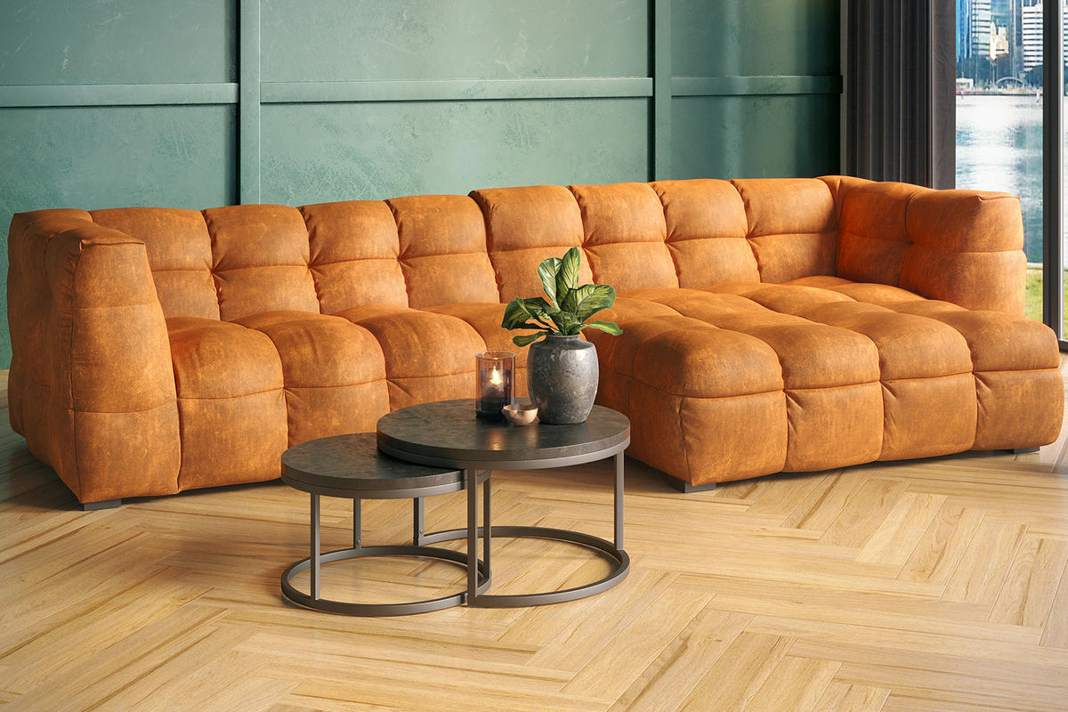 ECKSOFA RIO Gold Velvet - Goldfarben/Schwarz, Textil (319/170cm) - KAWOLA