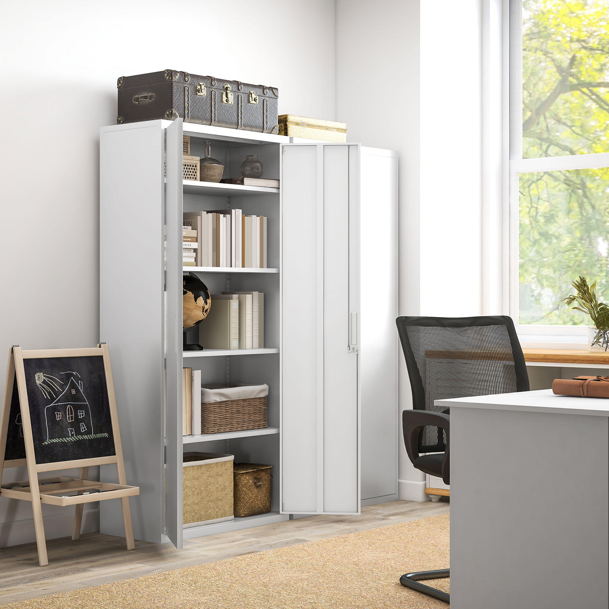 AKTENSCHRANK mit 2 Türen, Weiß - Weiß, Metall (80/180/40cm) - HOMCOM