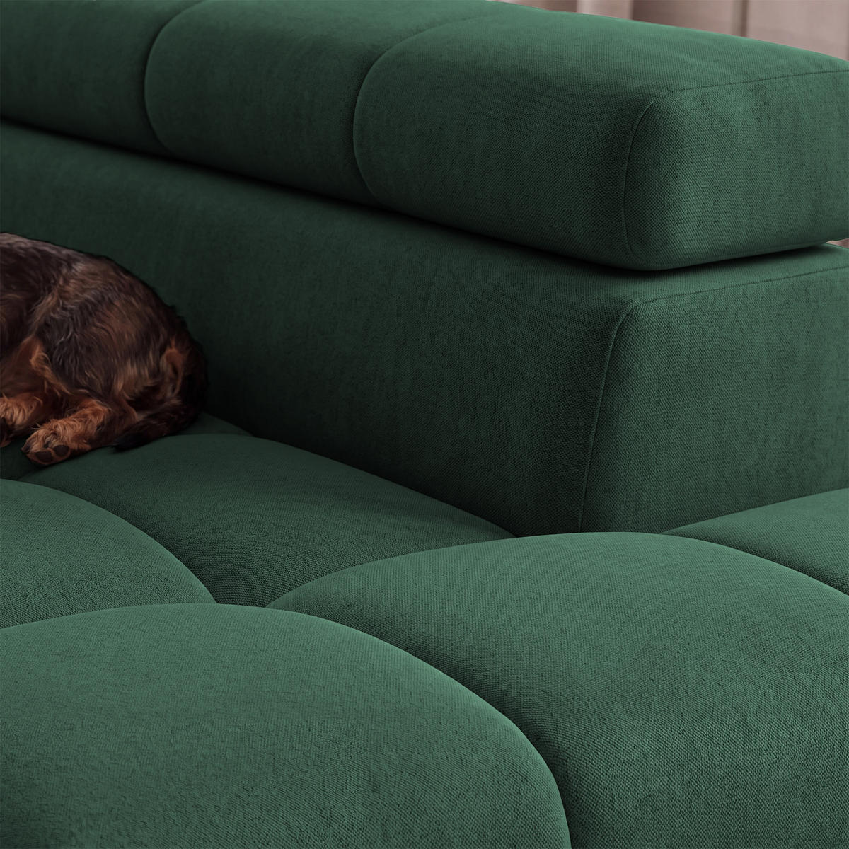 ECKSOFA PUDDING S Rechts mit Schlaffunktion 125x195 Velours Grün - Schwarz/Grün, Holz/Textil (275/177cm) - Muffo