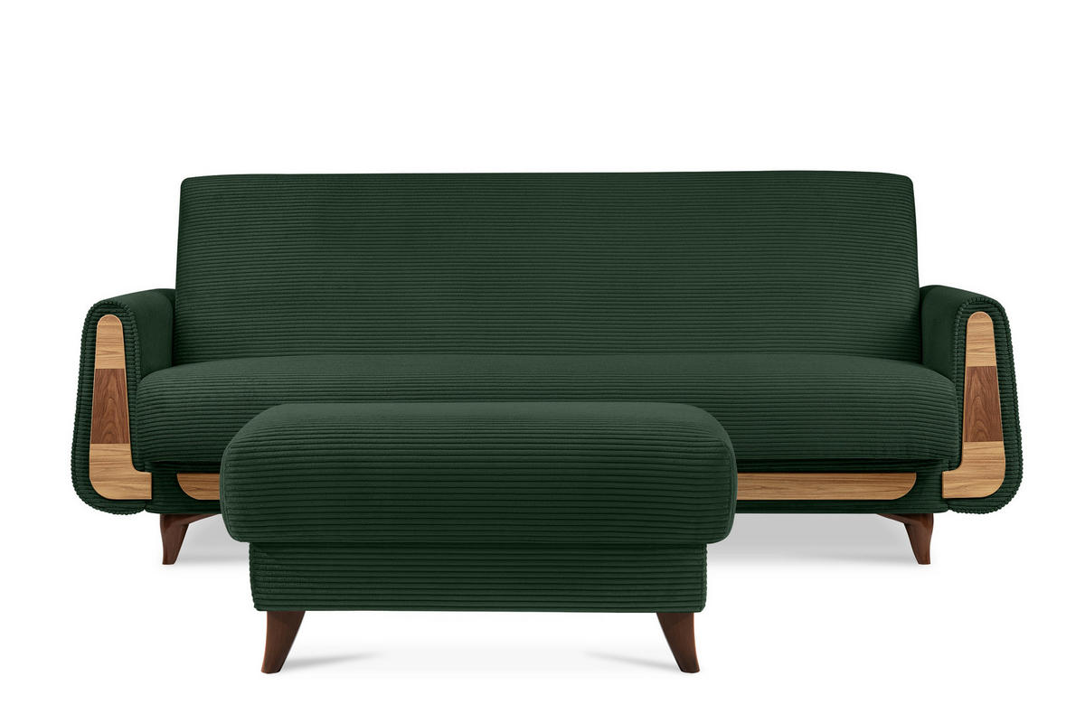 HOCKER GUSTAVO II, Dunkelgrün - Dunkelgrün/Braun, Holz/Holzwerkstoff (92/49/92cm) - KONSIMO®