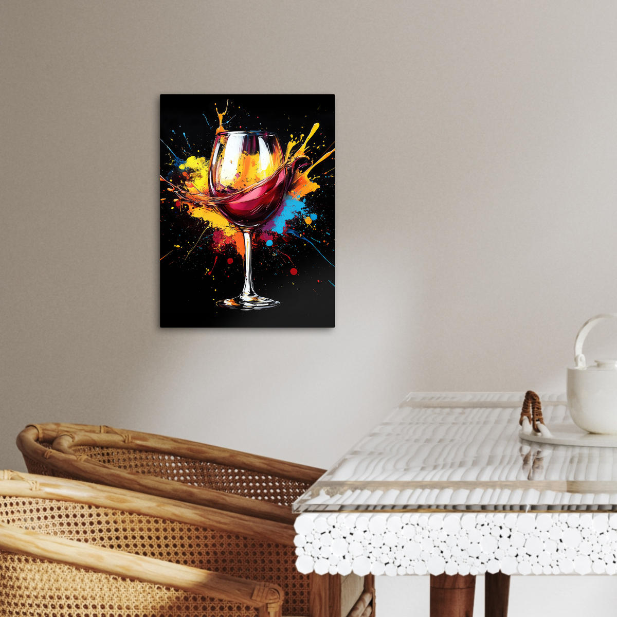 LEINWANDBILD Wein - Glas - Graffiti - Getränk - Rot - Farbe 30x40 cm - Weinrot, Textil (30/40cm) - MuchoWow
