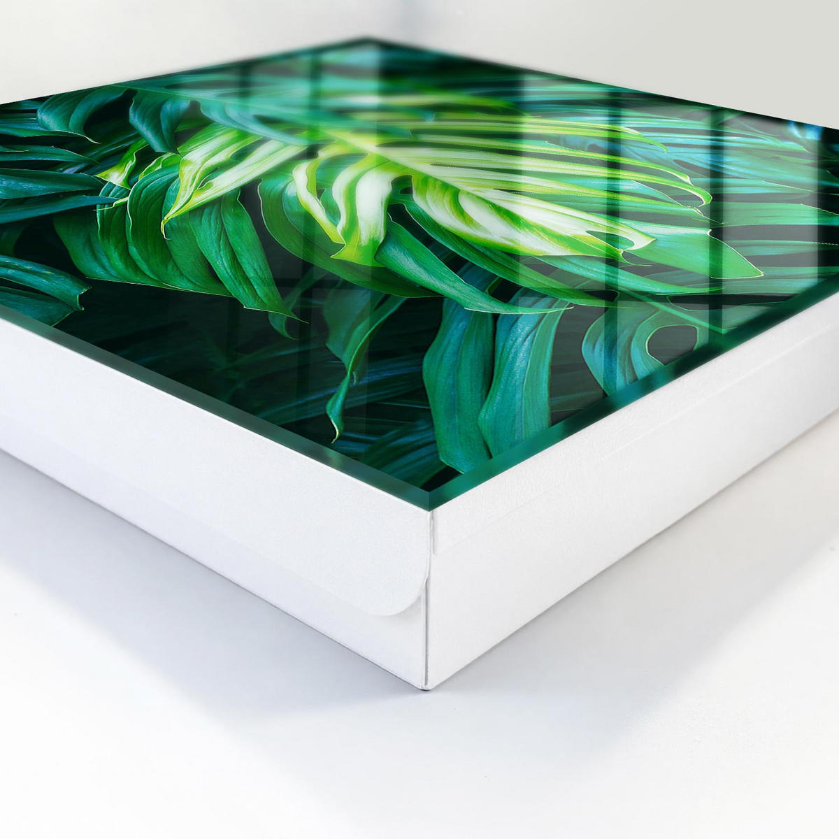 SCHLÜSSELBOX Weiß 30x30 cm – Türöffnung nach rechts - Grüne Blätter - Grün, Metall (30/30/5cm) - TULUP