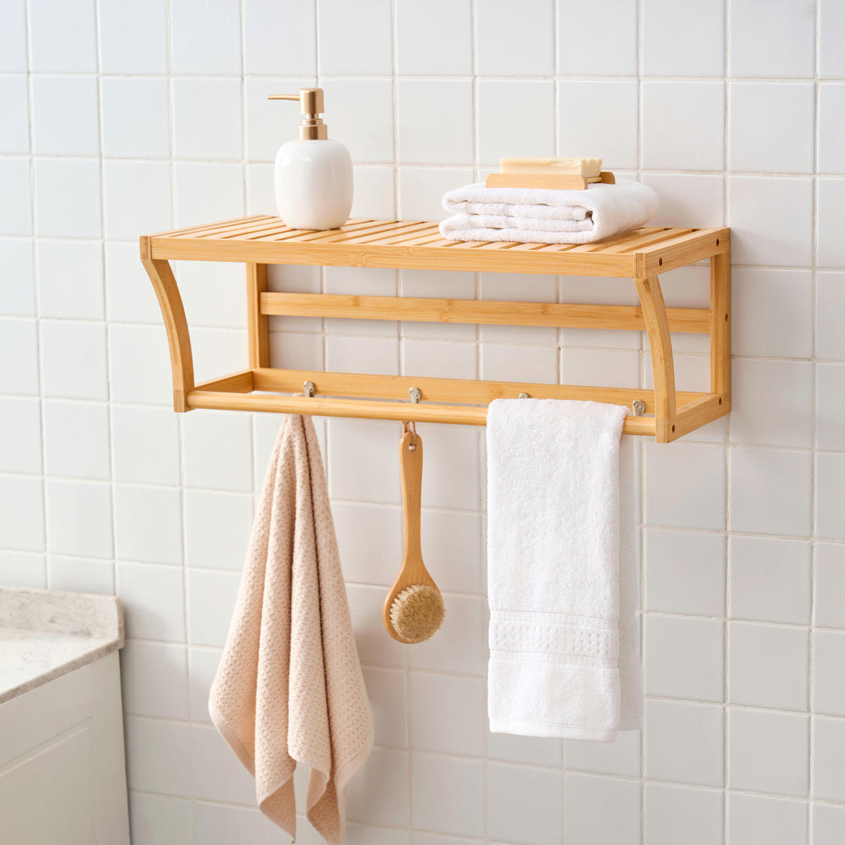 BADEZIMMERREGAL Langeland - Naturfarben, Holz (59.5/20.5/25.5cm) - [en.casa]