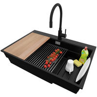 GRANITSPÜLE Oslo Max, 2-er set Schwarz 78/53 cm 1 Becken + Küchenarmatur 40/38 cm + Ablauf-Set + Küchenzubehörset ab 80er Unterschrank - Chromfarben/Beige, Kunststoff (78/20/53cm) - Primagran