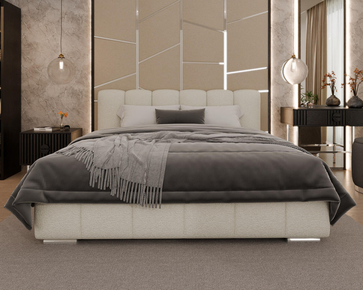 POLSTERBETT Zaira 180x200cm – Elegantes Polsterbett für modernen Wohnstil , ohne matratze, creme - Creme, Holz (160/200cm) - Homesy