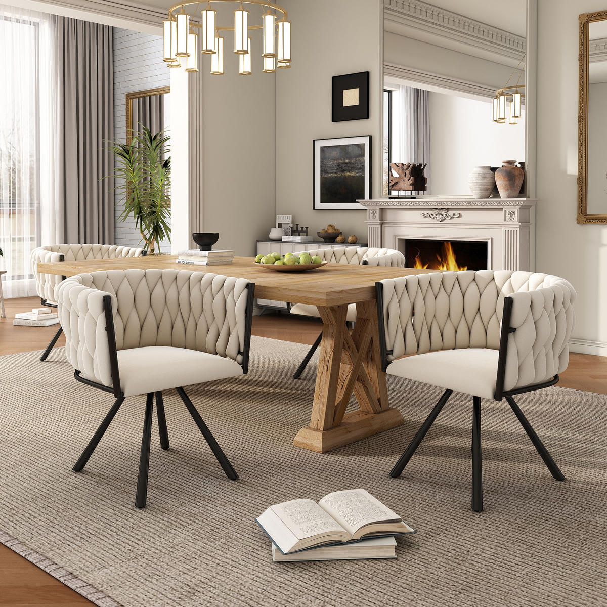 ESSZIMMERSTUHL 6er Samt Drehstuhl Metallbeine Beige Luxus - Beige, Textil (56/71/61cm) - FLIEKS