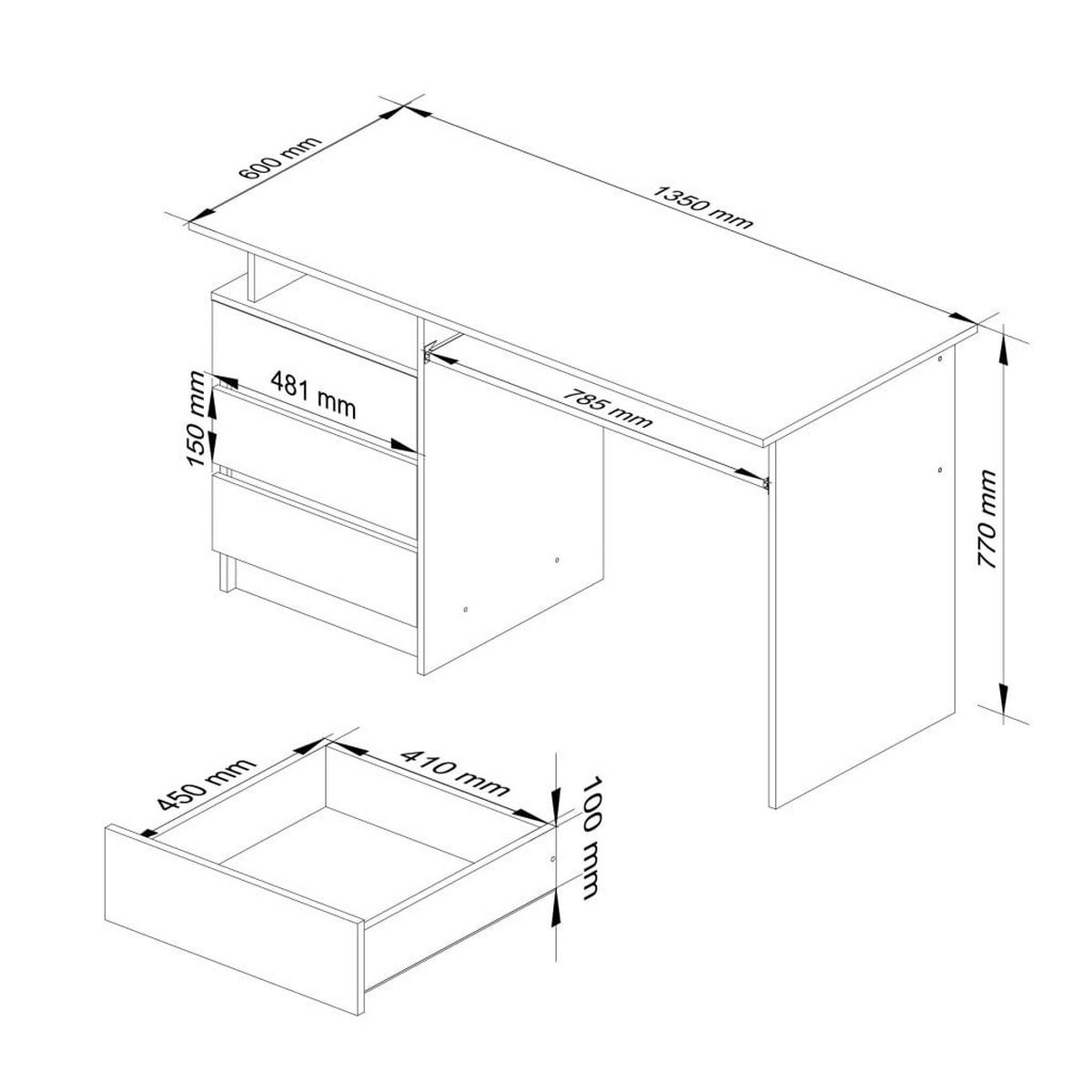 SCHREIBTISCH Weiß, Graphit 77/135/60 - Graphitfarben/Weiß, Holzwerkstoff (60/135/77cm) - RAUMHIRSCH FURNITURE