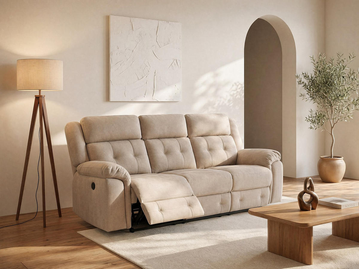 RELAXSOFA - 3 Personen - stoff - beige Ortiano - Beige, Textil (223/102/97cm) - Vente-Unique