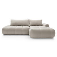 ECKSOFA Ombo Graubeige Velours 280 cm - Greige/Schwarz, Kunststoff/Textil (284/167cm) - Selsey