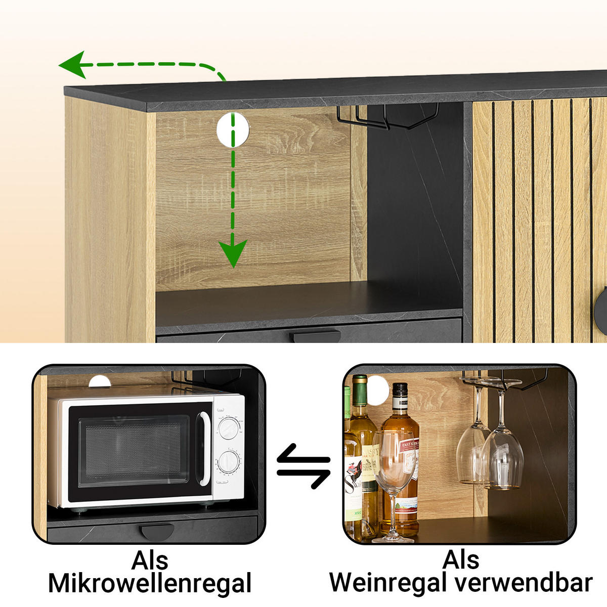 SIDEBOARD Eiche-Schwarz 107×40×85 cm - Schwarz/Naturfarben, Holzwerkstoff (107/40/85cm) - SoBuy