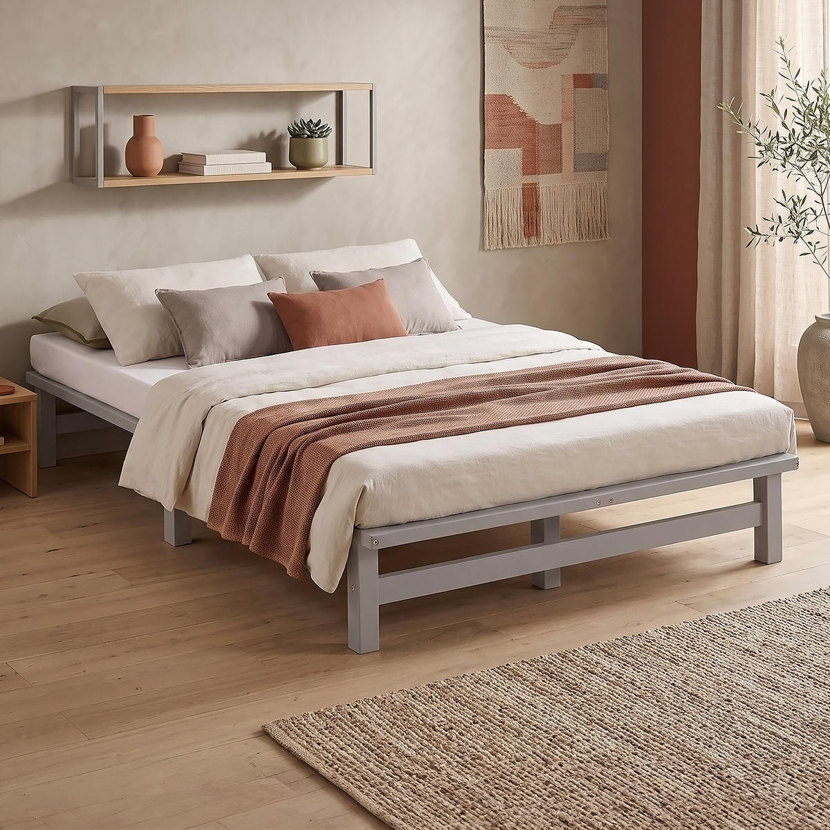 HOLZBETT mit Matratze 120/200 cm grau - Grau, Holz (120/200cm) - Homestyle4u
